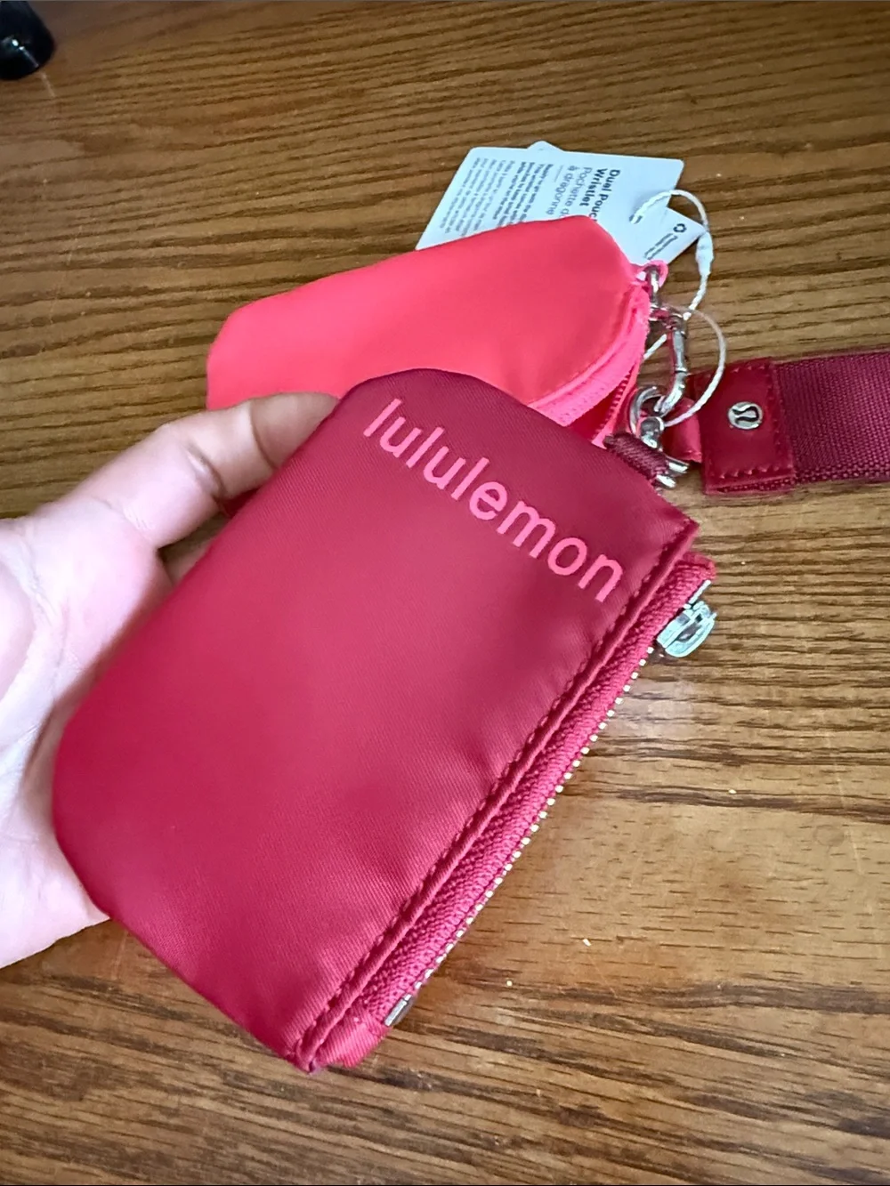 lululemon athletica Pink and Red Dual Coin Pouch Keychain Wristlet